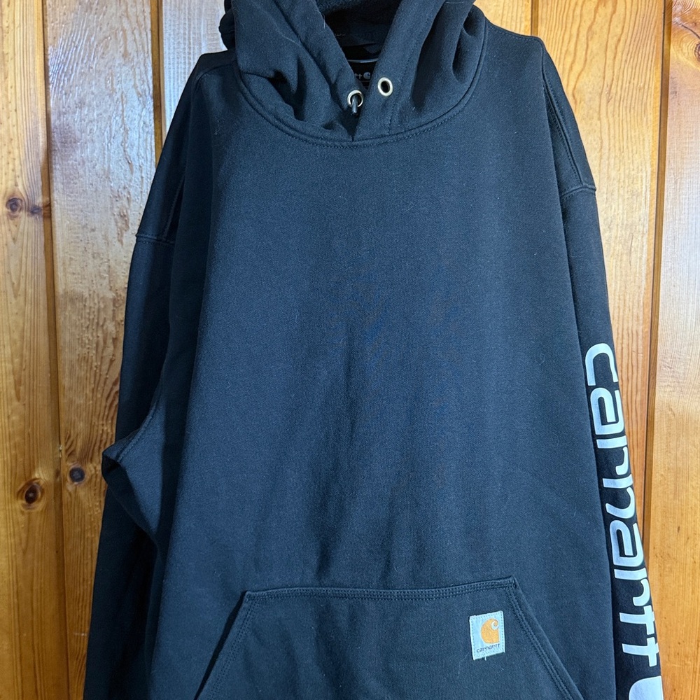 Carhartt Black Men's Pullover Hoodie size 2XL black and white hoodie loose fit - Picture 3 of 5